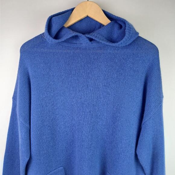 360Cashmere SZ M Kelly Wool Cashmere Blend Hooded Side Zip Front Pockets Cobalt - Picture 3 of 6